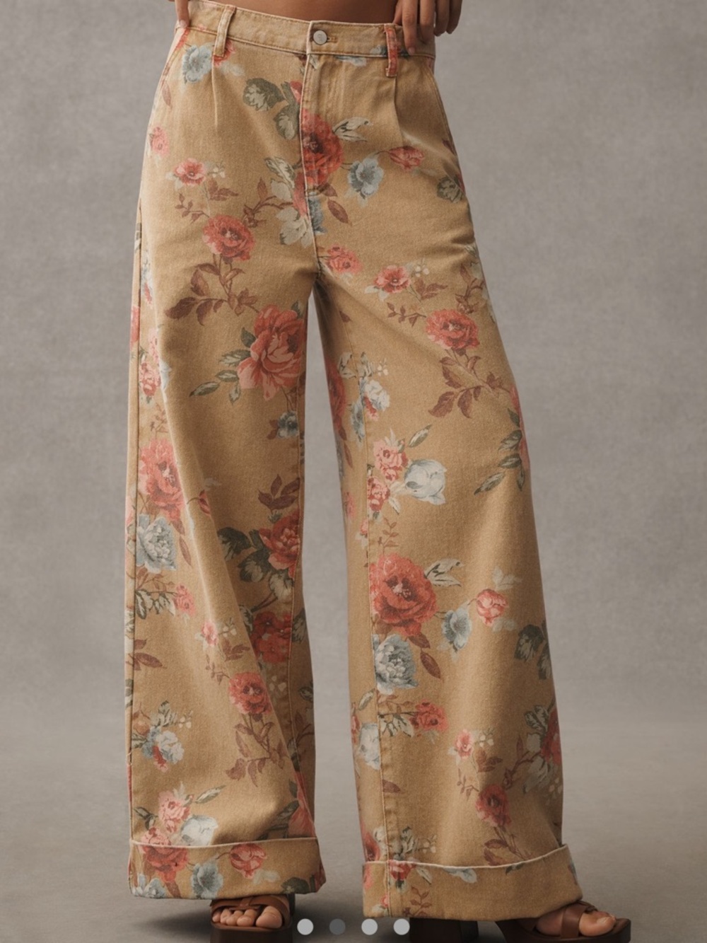 The Leon Double Hem High-Rise Wide-Leg Cuffed Jeans by Pilcro: Floral Edition